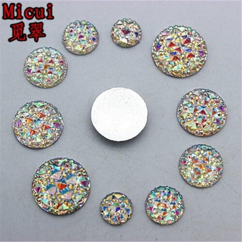 Micui 100PCS 10/12/14/16/18mm AB Color Resin Rhinestones Acrylic Crystal Round flatback Stone Beads Scrapbooking crafts ZZ32