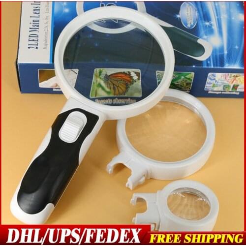 DHL / Fedex 50PCS 77390A + 75B + 37B1 2 LED Lamp 3 Combination A Multiple Of Handheld Reading Magnifier