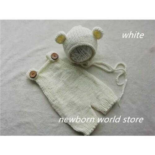 Newborn photography props cotton yarn pants and bear hat
