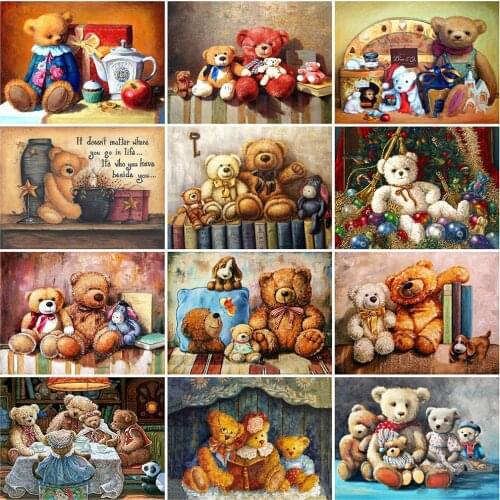 HUACAN Full Square Drill Diamond Embroidery Christmas Gift Diamond Painting Bear Mosaic Cartoon Rhinestone Kit Home Decoration