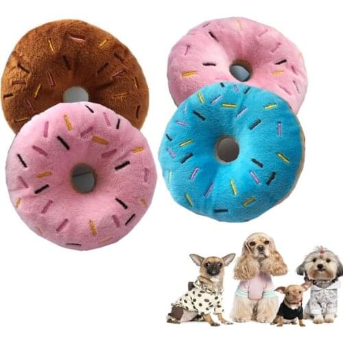 Dog Toy Cute Doughnut Shape Pet Plush Squeaky Squeaker Play Toy Puppy Chew Throw Play Pet Toys