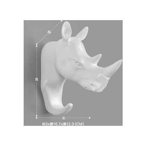 KiWarm On Sale Resin Exotic Rhinoceros Head Ornament White Animal Statues Crafts for Home Hotel Wall Hanging Art Decoration Gift