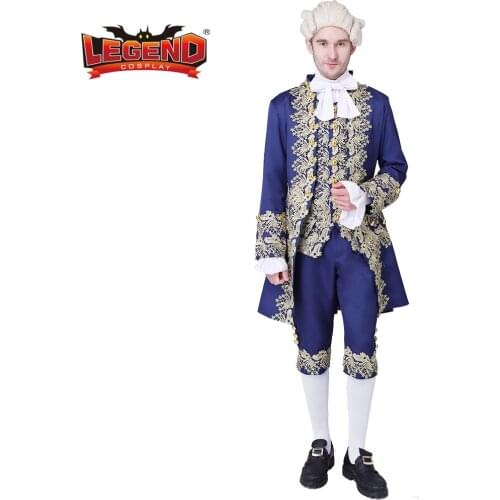Cosplay legend 18th Century British Mens Costume Marie Antoinettte Uniform Blue Suit Elegent Rococo Costume WH001