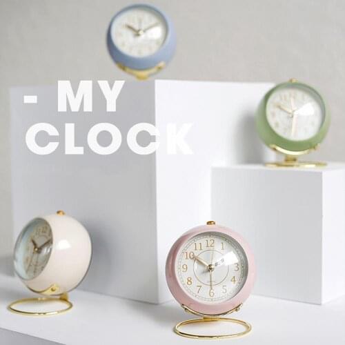 Mini Cute Desktop Metal Round Alarm Clock Night Light Bedroom Office Desktop Table Alarm Clocks Home Decoration