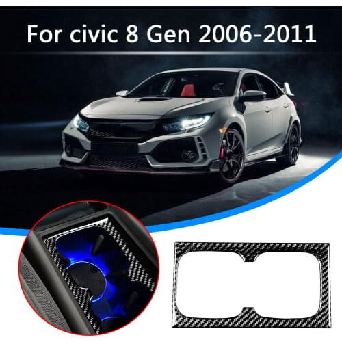 Mutips Car Interior Cover Trim Accessories Carbon Fiber Console Water Cup Holder Frame Sticker for Honda Civic 8th Gen 2006-2011