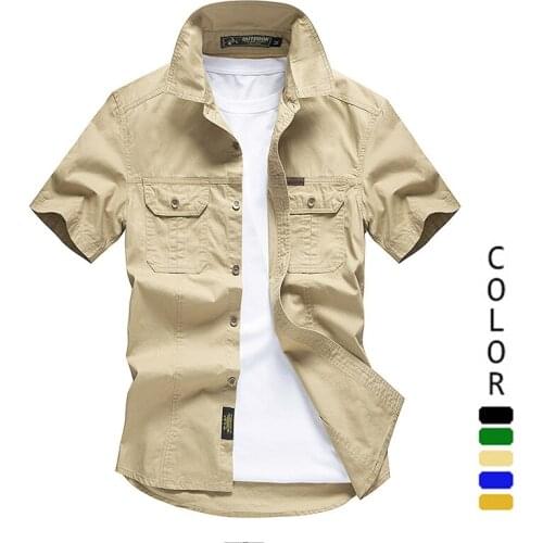 Mens Summer Pockets Retro Cargo Shirt Hiking Fishing Military Tactical Camisa Masculina Plus Size M-4XL Blouse Cotton Shirts