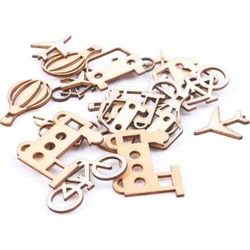 Transportation Series Pattern Natural Wooden Scrapbooking Craft For Handmade Accessory Decoration Home DIY 20-40mm 24pcs MZ184