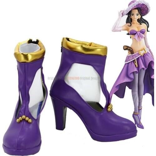 Nico Robin Shoes Cosplay Anime One Piece Nico Robin Cosplay Boots Purple Shoes High Heel Custom Made Any Size