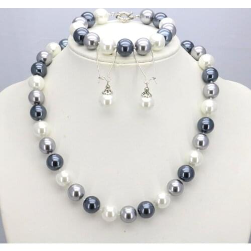 WUBIANLU New Multicolor Glass Pearl Necklace Set 12mm Necklace 18" Bracelet 7.5" Earring Women Elegant Jewelry Design Wholesale