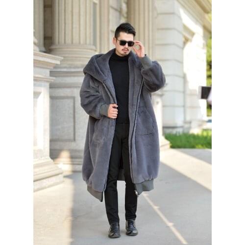 Winter Mens Loose Faux Fur Overcoat Hooded Casual Black Gray Outwear Thick Warm M27