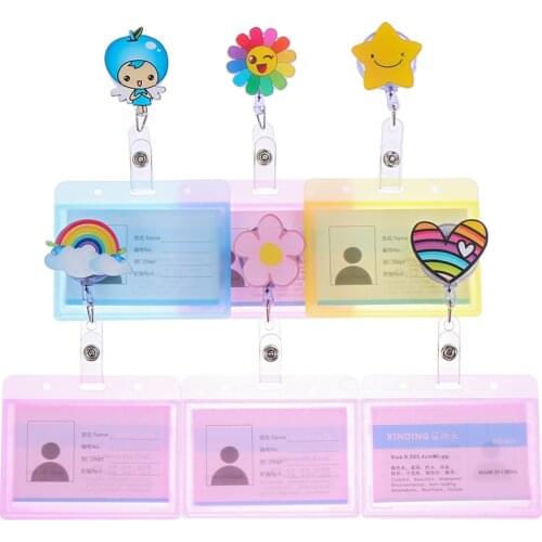 Plastic Card Holder with Retractable Reel Women Card Holder Cute Cartoon Metal Clip Nurse Doctor Badge Card Case ID Card Shell