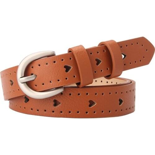New Women PU Leather Belt Heart Shaped Hole Alloy Pin Buckle Waist Belt Designer Brand Trouser Belt For Ladies Jeans Waistband