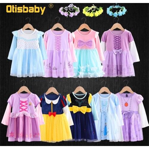 Christmas Little Girl Elsa Rapunzel Ariel Sofia Dress Up Baby Long Sleeve Cotton Velvet Clothes 1 2 3 Year Birthday Party Dress