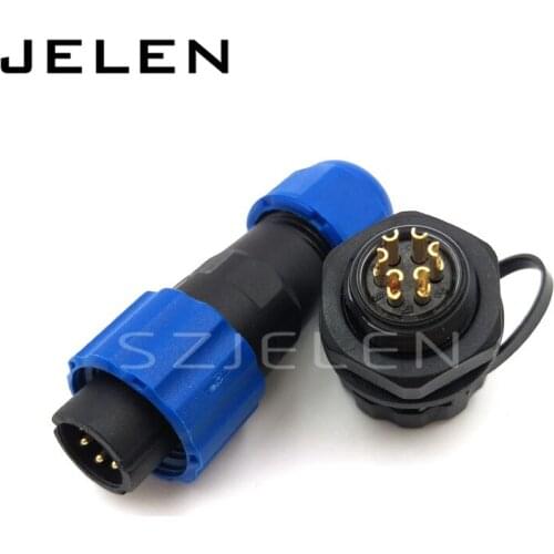 SD13 ,IP68 weatherproof male female 6 pin connectors, Current Rating 5A, LED Panel mount waterproof connector, wire connector