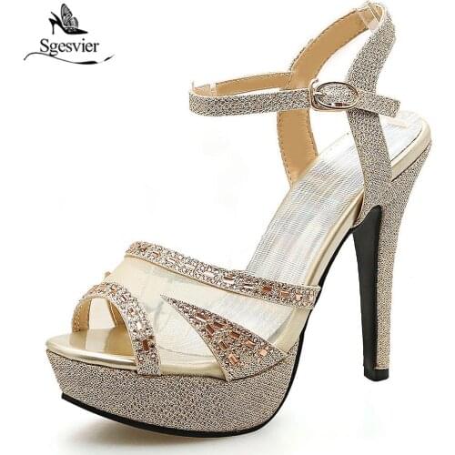 SGESVIER 2018 New Peep Toe High Heels Women Sandals Shoes Sexy Thin High Heel Shoes Woman Summer Sandals Platform Buckle OX374