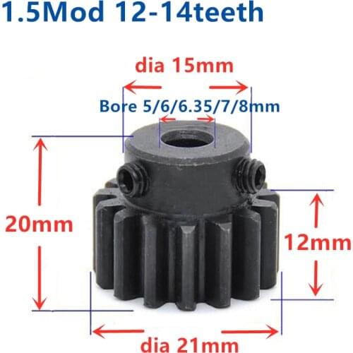 Spur Gear pinion 1.5M 12T 14T 12Teeth Mod 1.5 Width 12mm Bore 4-8mm Teeth 45# steel major gear cnc gear rack transmission RC