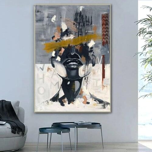Modern abstract African woman canvas painting graffiti art canvas picture print wall poster girl bedroom decoration painting