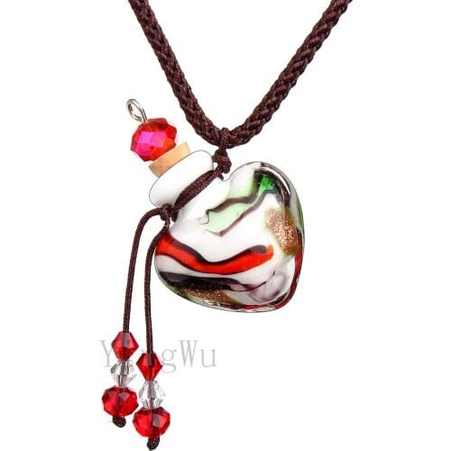 YingWu Heart Lampwork Glass Bottle Pendant Necklace Perfume Essential Oil Diffuser Handmade