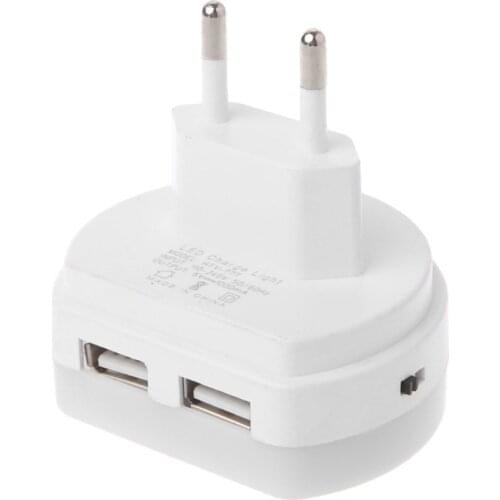 LED Night Light with Dual USB Port 5V 1A Light Sensor Control Room Home Lighting Plug-in Wall Lamp EU/US Plug Socket Lamp