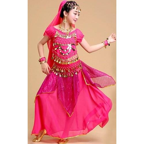 5pcs Girl Belly Dance Costumes for Girls Stage Dance Clothing Performance Kid Dancing Suit Kids Sequins Belly Dancing Set
