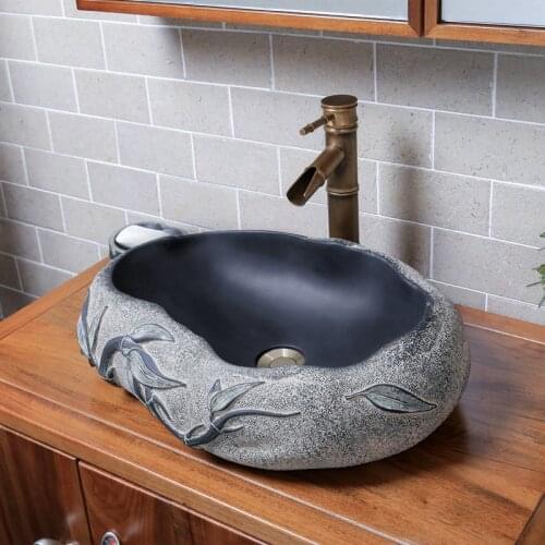 Chinese imitation stone basin sink bathroom toilet creative art shaped above counter basin mini small wash basin lw01016437