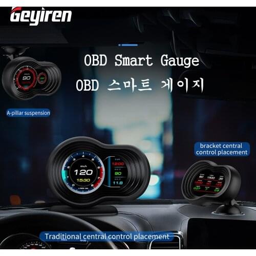 GEYIREN Newest F9 Head Up Display Navigation Auto Meter OBD2 Gauge Digital Odometer Security Alarm Water&Oil temp RPM Dash Cam