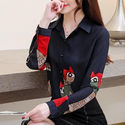 Autumn Womens Tops And Blouses 2021 Korean Fashion Clothing Print Button Chiffon Blouse Square Collar Black Plus Size 7659 50