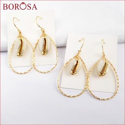 BOROSA New Fashion Gold Color Cowrie Shell Teardrop Earring For Women Jewelry Dangle Earring G1583
