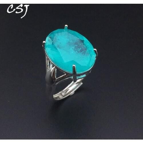 CSJ Elegant Paraiba Tourmaline Ring Sterling Silver Created Gemstone Women Lady Wedding Engagment Party Gift Box