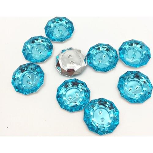 100pcs 18mm Transparent Turquoise Blue Acrylic Round Buttons Sliver Shiny 2 Holes Sewing Button Embellishments Cardmaking
