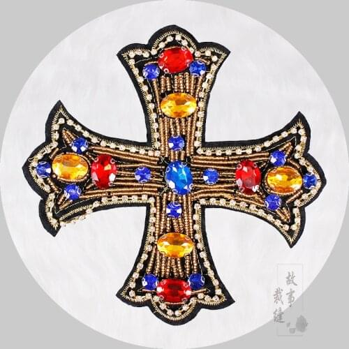 2piece Beaded Crystal Cross Rhinestones Patches Sew on Badge Applique Diy Garment Accessories Sewing Supplies