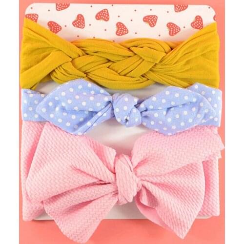3pcs/Set Newborn Nylon Elastic Headband set Baby Top knot turban Kids Headdress Girls Bow knot fashion Head warpscHB298D
