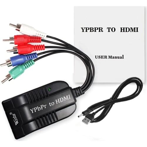 5 RCA Ypbpr component to HDMI HDTV video audio converter adapter with power supply(USB DC cable)