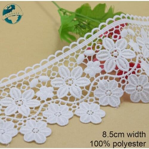 5yards 8.5cm white polyester embroid sewing ribbon guipure lace trim or fabric warp knitting DIY Garment Accessories #3697