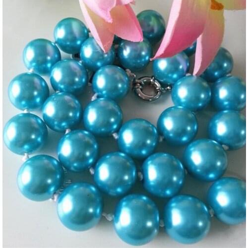 8mm 10mm 12mm 14mm Round Beads Necklace Blue Shell Simulated-Pearl Strand Chain For Women Weddings Party Weddings 18inch MY4727