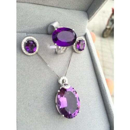 Amethyst Three Set Amethyst Ring Pendant 925 Silver Inlaid 18k Rose Gold Platinum