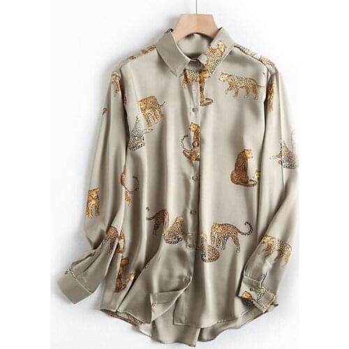 Spring Print Leopard Chic Fashion Shirt Women Long Sleeve Turn Down Collar Blouse Female Vintage Tops Baggy Ladies Tops Clothes