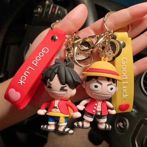 Fashion Japan Anime PVC Luffy Toys Dolls Lucky Pendant Keychains Keyrings Jewelry Gift For Women Men Kids Friends Fans