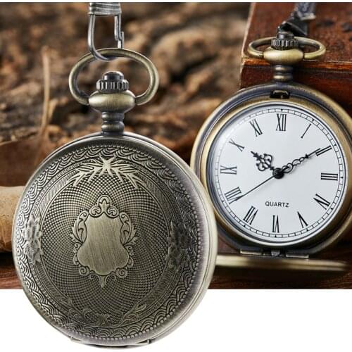 Bronze QUARTZ Pocket Watch for Men Women Simple Fob Chain Pendant Clock Gold Golden Sliver Black male flip case montre de poche