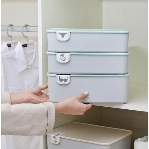 Household Plastic Underwear Storage Box with Mark Compartment Closet Organizer with Cover for Underwear Socks Bra Organizer