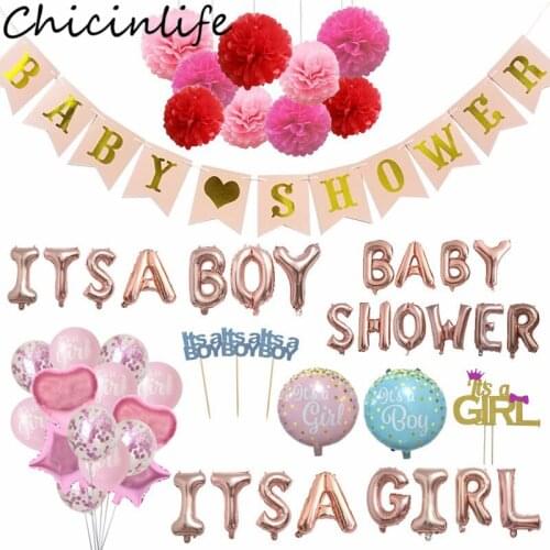 Chicinlife Baby Shower Banner Its A Boy/Girl Balloon Cake Cupcake Topper Photo Banner Gender Reveal Party Decoration Supplies