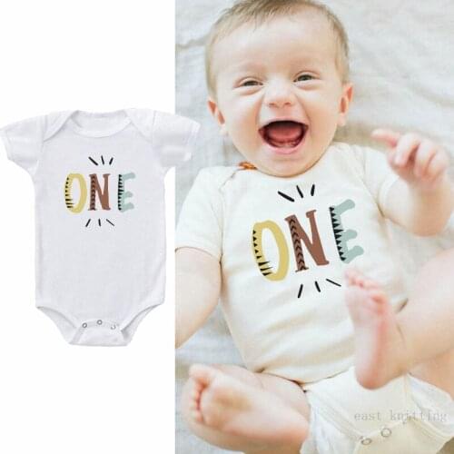 DERMSPE 2019 Newborn Cotton Toddler Infant Baby Boys Girls Short Sleeve letter Print One Picture Romper Jumpsuit Clothes White