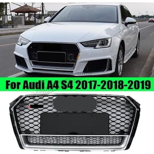 For audi a4 / s4 b9 2017 17 2018 18 2019 19 rs4 style sport front enchants mesh honeycomb grill gloss black cover