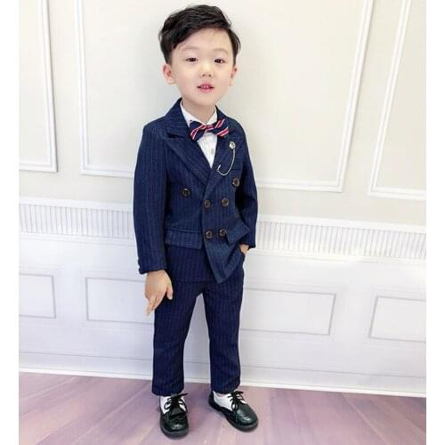 Boys Double Breasted Jacket+Pants 2Pcs Clothing Set Gentleman Kids Blazer Wedding Suit Children Performance Birthday Dress