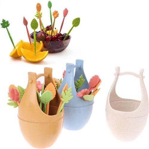 17PCS Hipster Bento Accessories Degradable Fruit Fork Wooden Barrel Leaves Wheat Orange Straw Kids Lunch Accessories Food Picks