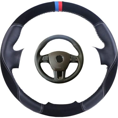 Custom Made Car Steering Wheel Cover Black For Volkswagen VW Touareg 2011-2017 Suede Leather Auto Steering Wheel Braid