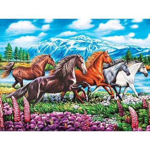 Painting Full Square Drill DIY Diamond Five Horses Embroidery Mosaic Sale Animal Cross Stitch Wall Sticker Picture Home Decor