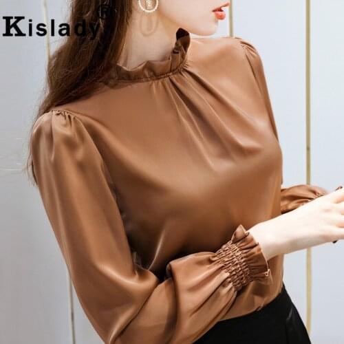 Kislady Autumn Sexy Tops Stand Flare Sleeve Gothic Women Shirt Ruffles Patchwork Harajuku Solid Shirts Korean Elegant Clothes