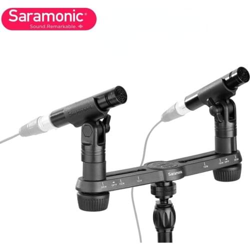 Saramonic SR-M500 New Pair of Cardioid Studio Microphones & Windshields, Mic Clips, Spacing Bar Mount for Vocal Recording