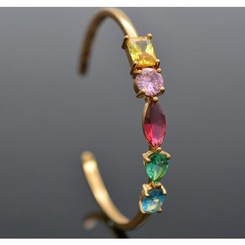 Fashion Womens Multicolor Micropavé Bracelet Geometric Shape Gold Ladies Bracelet with Cubic Zirconia Womens Wedding Jewelry